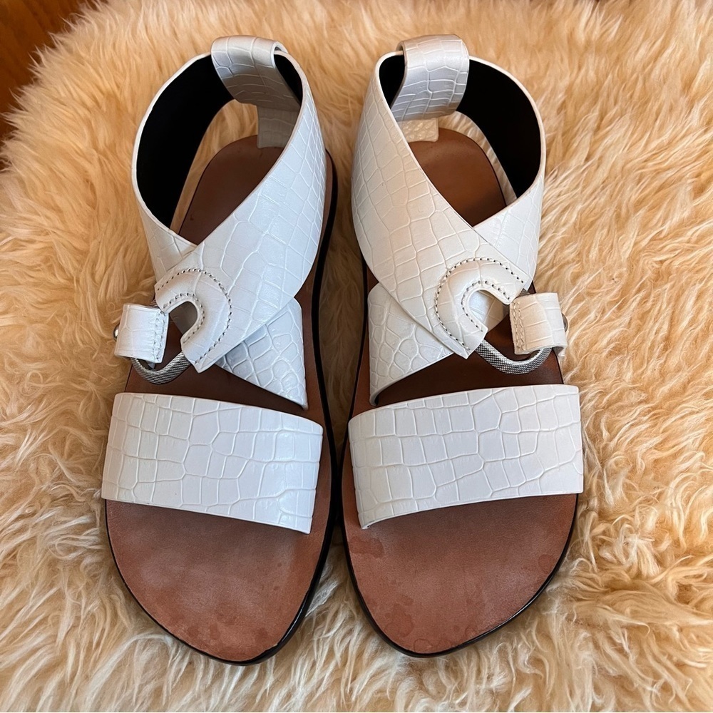 Rag & Bone White August Mock-Croc Flat Sandals Sz-37 - Picture 2 of 9